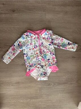 Infant Long-Sleeve Floral Minnie Mouse Rash Guard Swimsuit - (3M)